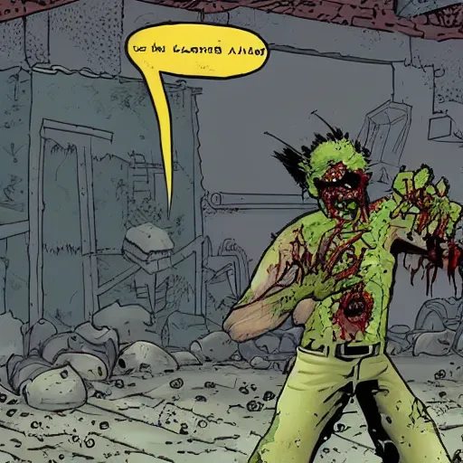 Image similar to a long shot of a Zombie Wolverine, in a post apocalyptic town