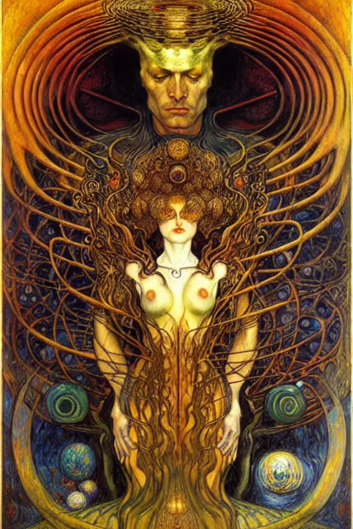 Image similar to Divine Chaos Engine by Karol Bak, Jean Delville, William Blake, Gustav Klimt, and Vincent Van Gogh, symbolist, visionary