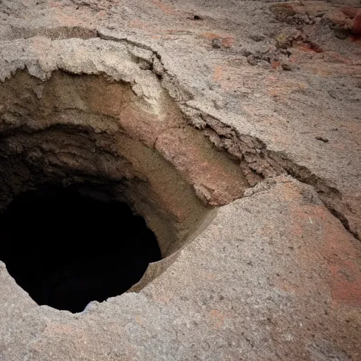 Image similar to man stuck in hole in rock face, psychological horror