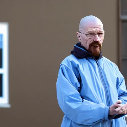 Image similar to walter white talking to a blue jay