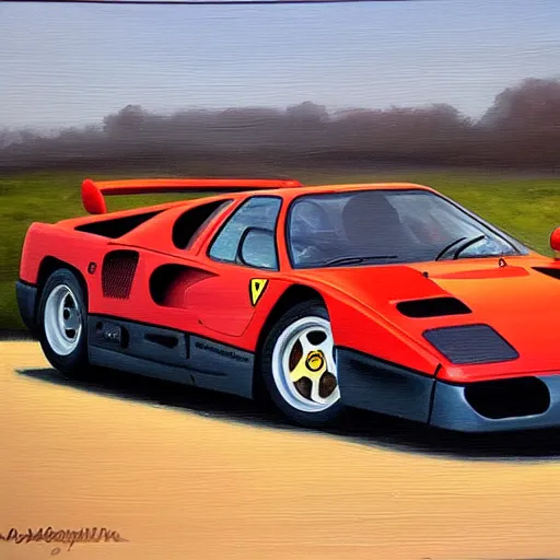 Prompt: a oil painting of a ferrari f - 4 0