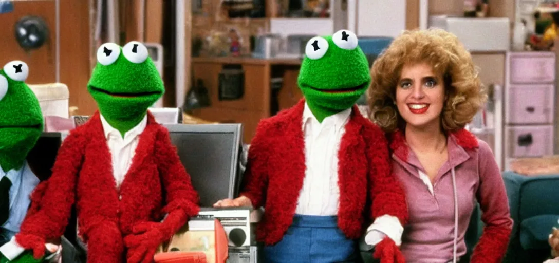 Prompt: a 1 9 8 0 s tv still of a sitcom about a muppet drug kingpin, retro