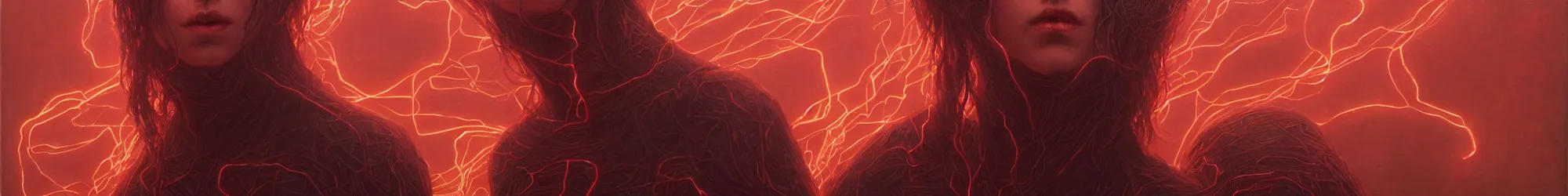 Image similar to Portrait Masterpiece, Wanda Maximoff, furious, red, glowing, wires everywhere, by Edgar Maxence and Ross Tran, Zdzisław Beksiński, and Michael Whelan, distant, gustav dore, H.R. Giger, 8k, octane render