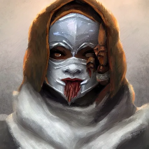 Image similar to a fantasy snow bandit from ‘ icewind dale ’ with a mask on, frost gem, ice, ‘ icewind dale 2 ’ profile portrait by ‘ justin sweet ’, falling snow, soft focus, illustrated, oil paint, artstation