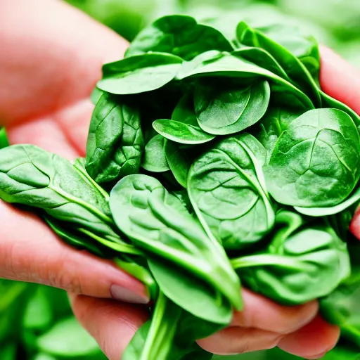 Prompt: photo spinach in a hand