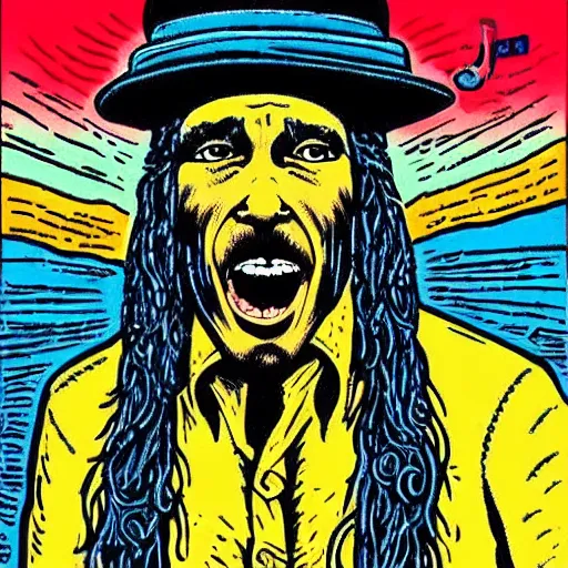 Image similar to “portrait illustration of blues singer howling wolf, colorful, strong, by Robert crumb”