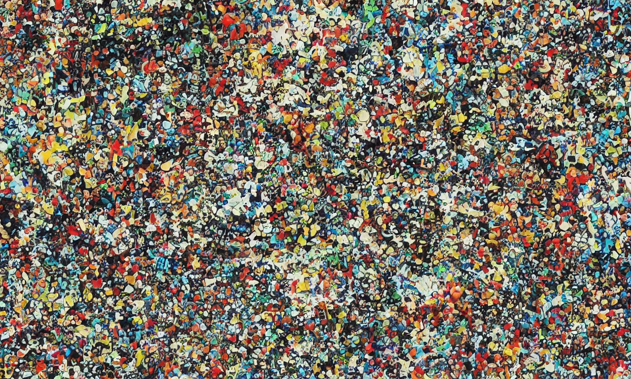 Image similar to cornucopia tick-tock, time machine of consequences, jackson pollock, splatter paint on canvas