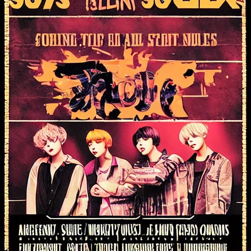 Image similar to 9 0 s grunge concert poster for bts