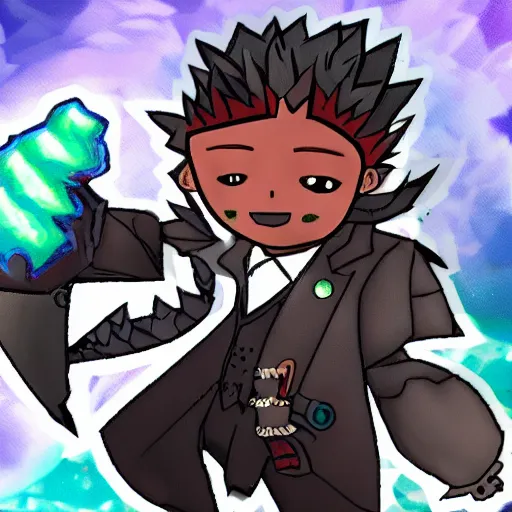 Image similar to magnamalo from monster hunter rise in a suit