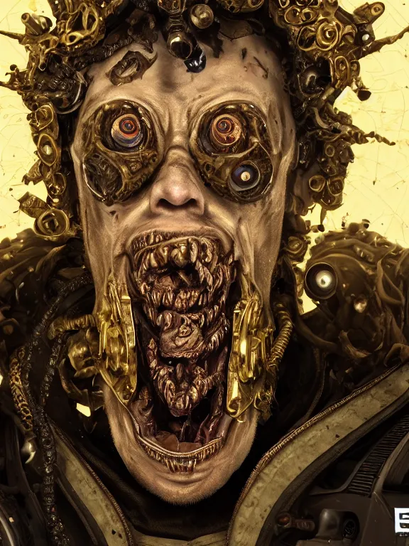 Prompt: portrait of Sam Hyde, sigma male, 8k ultra realistic undead eldritch horror corrupted king, astronaut , ornate gold crown , detailed intricate ornate armour,decaying, cybernetic, full of colour, cinematic lighting, battered, trending on artstation, 4k, hyperrealistic, focused, extreme details,unreal engine 5, cinematic, masterpiece, art by ayami kojima, giger