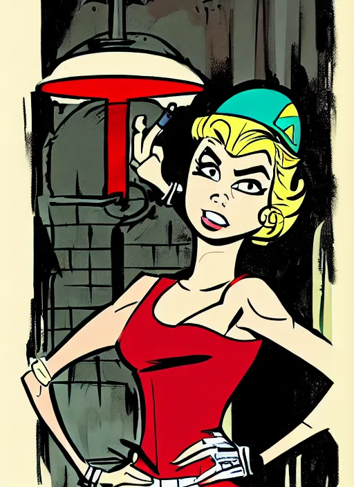 Image similar to a portrait of a pretty sewer punk young lady by darwyn cooke