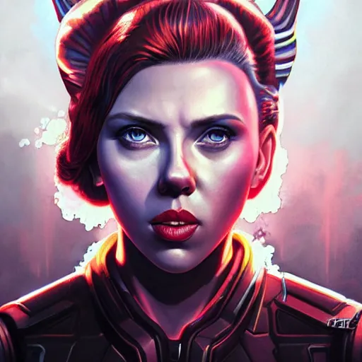 Image similar to lofi portrait of scarlett johansson as the doom slayer, demons, hell, pixar style, by tristan eaton stanley artgerm and tom bagshaw.