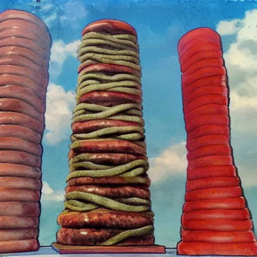 Prompt: sausage tower. hyperdetailed photorealism - n 9