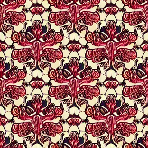 Image similar to vintage seamless wallpaper pattern. floral, colourful, print, design, red background, seamless, tileable, ornament.