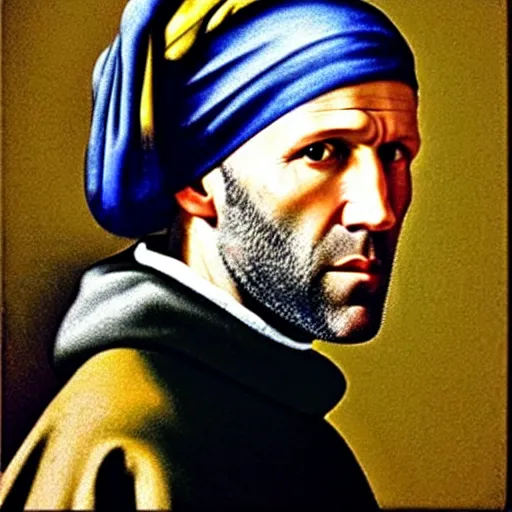 Prompt: jason statham with a pearl earring by vermeer