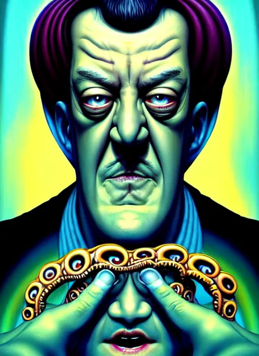 Prompt: lovecraftian portrait of grumpy stephen fry, pixar style, by tristan eaton stanley artgerm and tom bagshaw