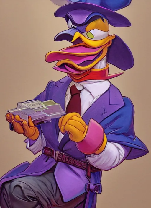 Image similar to portrait of Darkwing Duck from Society (1989), intricate, highly detailed, centered, digital painting, artstation, concept art, smooth, sharp focus, illustration, artgerm, donato giancola, Joseph Christian Leyendecker, WLOP, Artgerm