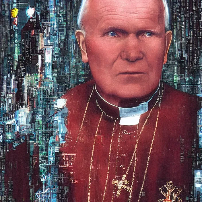 Prompt: John Paul II in style of cyberpunk