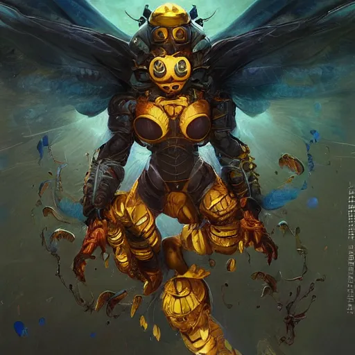 Image similar to incredible monster bee by stanley artgerm lau, wlop, rossdraws, james jean, andrei riabovitchev, yoshitaka amano. background by james jean and gustav klimt, light by julie belltrending on artstation