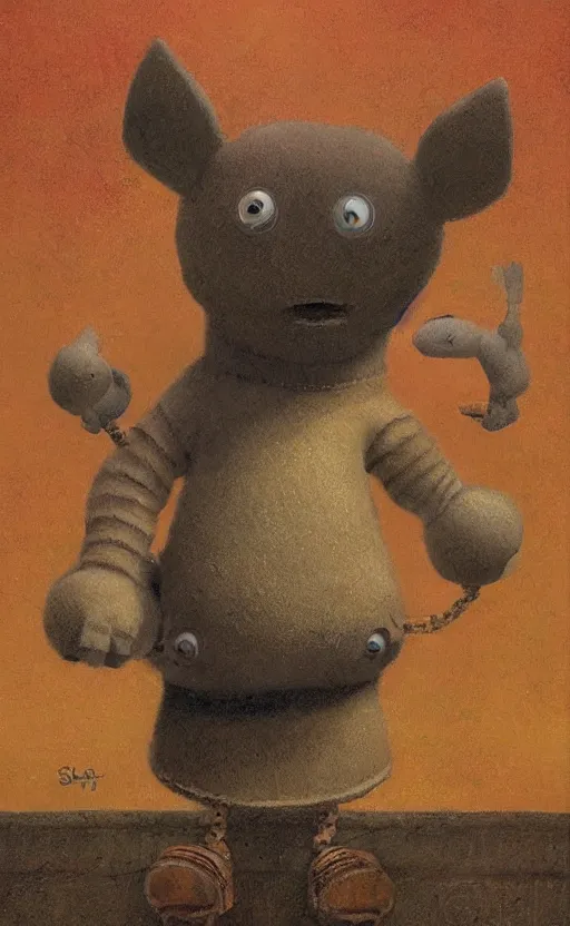 Image similar to portrait of a cute character in a scenic cheerful environment by Shaun Tan