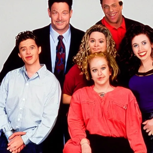 Image similar to 9 0 s sitcom except all the characters are serial killers