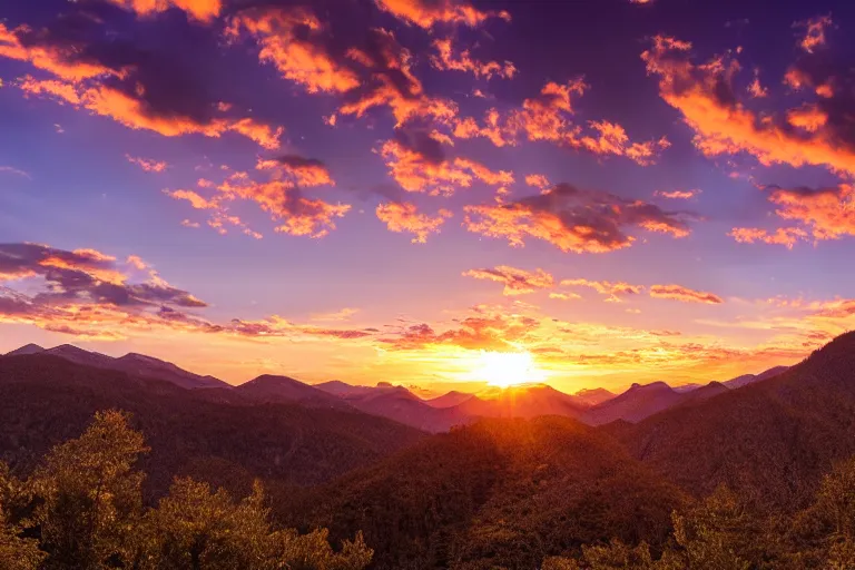 Image similar to a movie still of a mountain landscape at sunset, golden hour