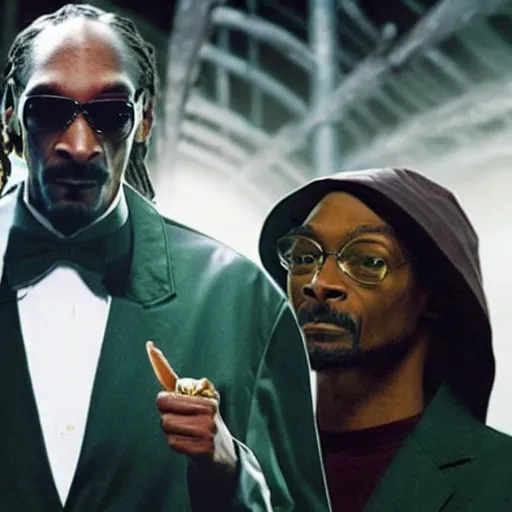 Prompt: still image of snoop dogg as agent smith from the matrix, photo