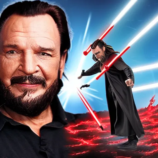 Prompt: to show you the power of flex seal, qui - gon jinn cut darth maul in half!