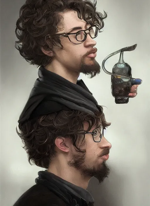 Image similar to portrait of Sam Hyde, sigma male, gigachad, medium black hair, Nordic crown, black luxurious suit, fantasy, intricate, elegant, realistic, highly detailed, digital painting, artstation, concept art, smooth, sharp focus, illustration, art by artgerm and greg rutkowski and alphonse mucha