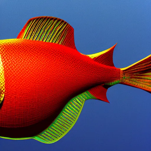 Prompt: 3D rendered aesthetic fish, chromatic material, translucent, high details, 8k, sharp, realistic
