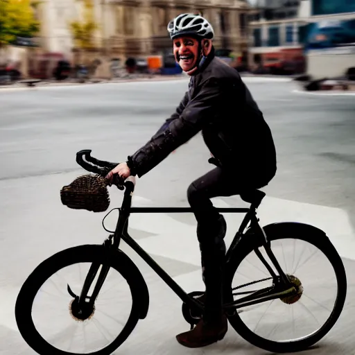 Image similar to Happy Frenchman on bike. Highly detailed. Highly realistic. High resolution. 8k. 4k. Dramatic.