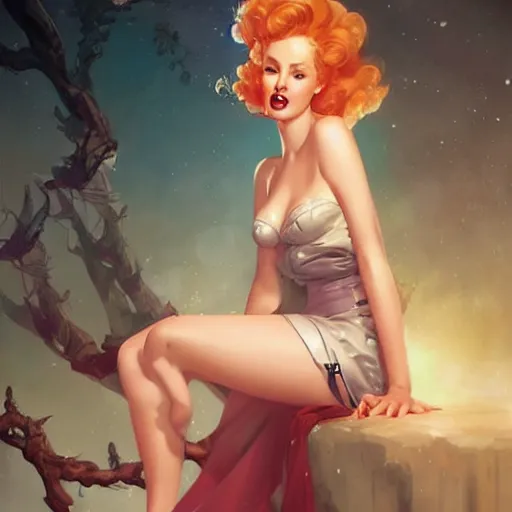 Image similar to a pinup by charlie bowater and anna dittmann and gil elvgren.