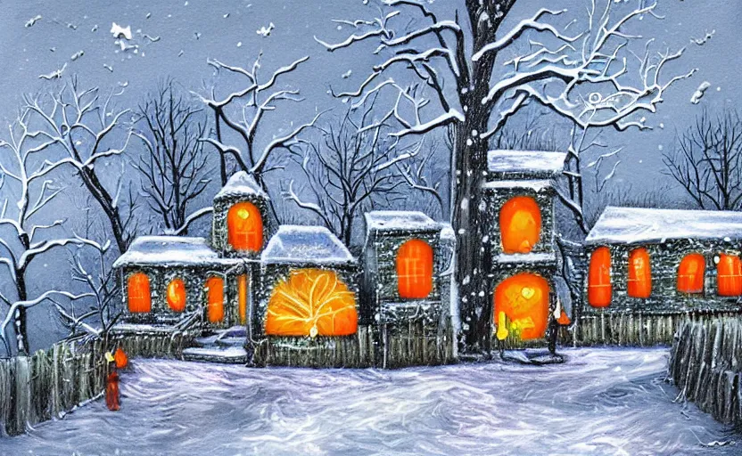 Image similar to “snowy halloween, digital art, award winning”