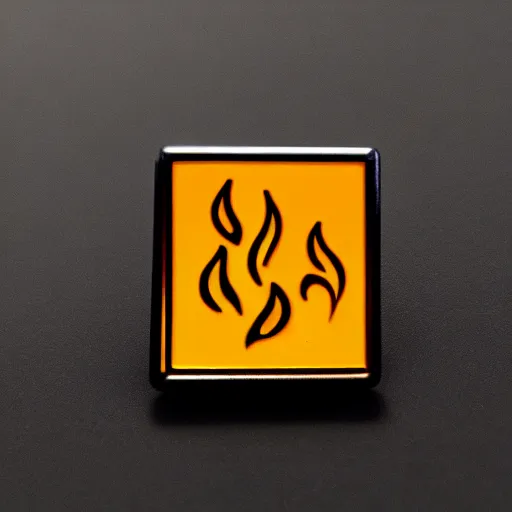 Prompt: a square enamel pin depicting a minimalistic clean illustration fire flames warning label, smooth curves