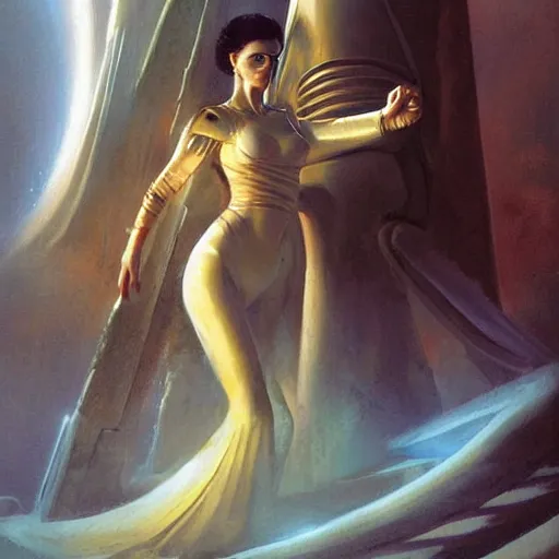 Prompt: seductive, clothed science fiction byzantine noble, by boris vallejo and greg rutkowski