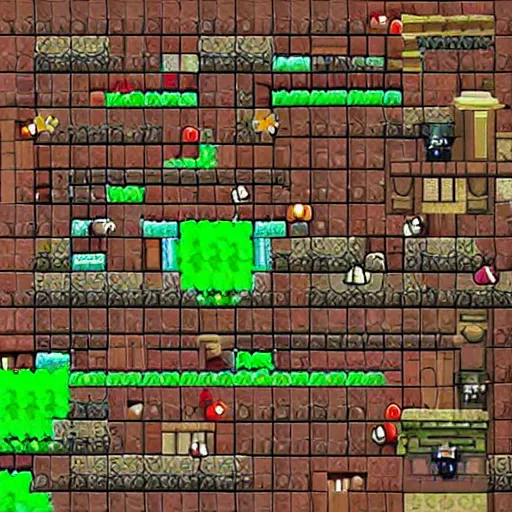 Prompt: tile based platformer level in a cave, style of spelunky