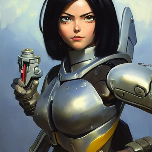 Image similar to greg manchess portrait painting of partially armored battle angel alita as overwatch character, medium shot, asymmetrical, profile picture, organic painting, sunny day, matte painting, bold shapes, hard edges, street art, trending on artstation, by huang guangjian, gil elvgren, ruan jia, greg rutkowski, gaston bussiere