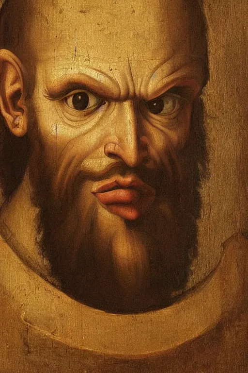 Image similar to renaissance oil painting of dr. neo cortex by leonardo davinci, hd image, perfect likeness