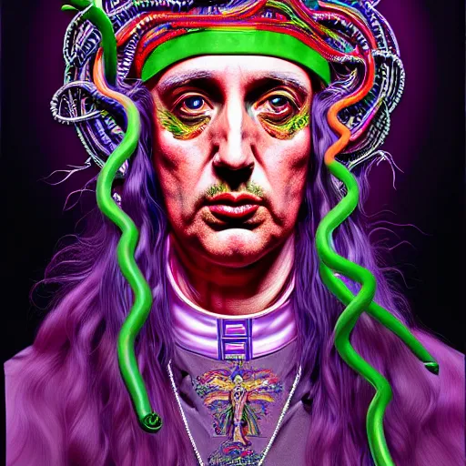 Prompt: an extremely psychedelic portrait of the pope as medusa, surreal, lsd, face, detailed, intricate, elegant, lithe, highly detailed, digital painting, artstation, concept art, smooth, sharp focus, illustration