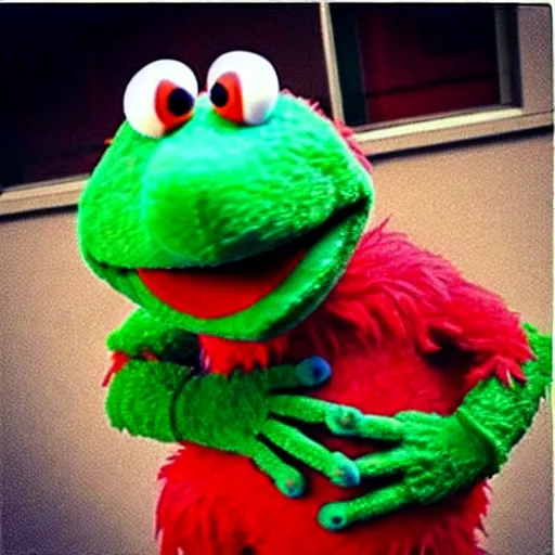Prompt: “ red kermit the frog and green elmo, freaky friday ”