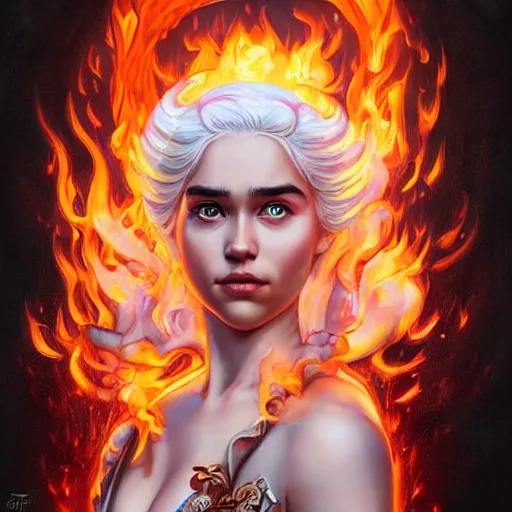 Image similar to fire flaming lofi daenerys targaryen portrait with dragons, Pixar style, by Tristan Eaton Stanley Artgerm and Tom Bagshaw.