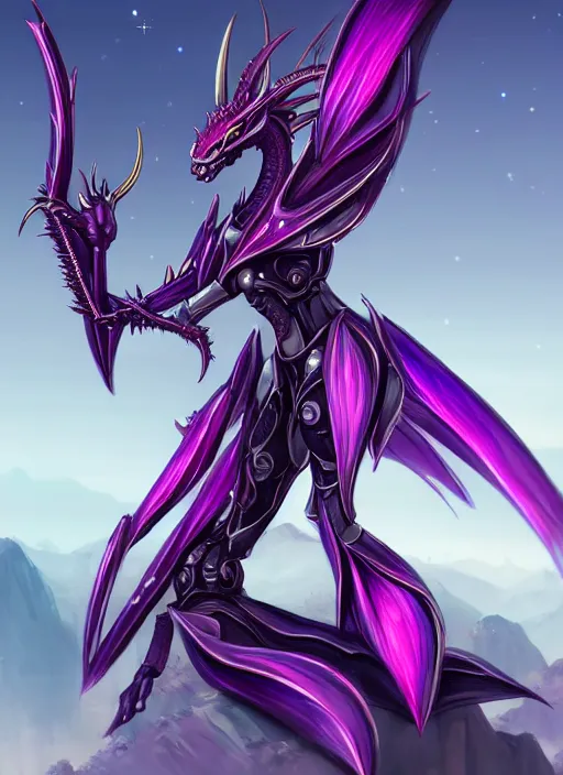 Image similar to close, hyperdetailed elegant beautiful stunning giantess anthropomorphic mecha hot female dragon goddess, sharp spines, sharp metal ears, smooth purple eyes, smooth fuschia skin, silver armor, bigger than galaxy, epic proportions, epic scale, macro giantess, warframe, destiny, furry, dragon art, goddess art, giantess art, furaffinity, octane