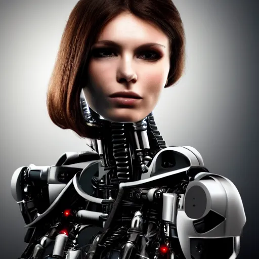 Image similar to portrait photo of a beautiful female cyborg