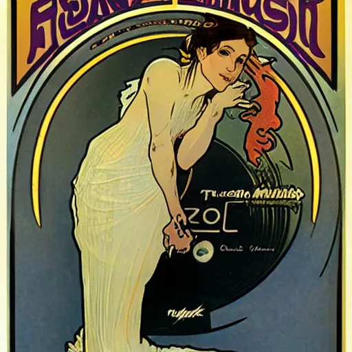 Image similar to Advertising for futuristic car by Alphonse Mucha