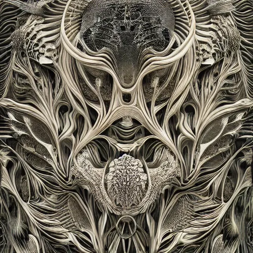 Image similar to hyper - detailed matte illustration of alien fauna by iris van herpen based on plate 6 1 of art forms in nature by ernst haeckel and zaha hadid