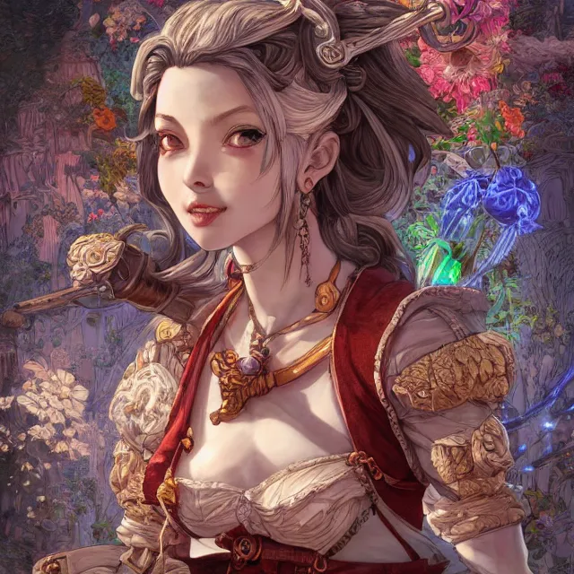Image similar to the portrait of neutral good colorful female cleric bard as absurdly beautiful, gorgeous, elegant, young gravure idol, an ultrafine hyperdetailed illustration by kim jung gi, irakli nadar, intricate linework, sharp focus, bright colors, octopath traveler, final fantasy, unreal engine 5 highly rendered, global illumination, radiant light, detailed and intricate environment