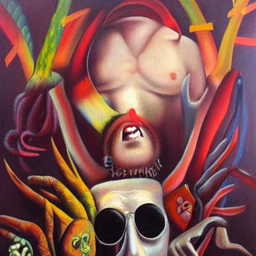 Prompt: psychotic mind on nirvana, surrealism, oil on canvas, masterpiece, award - winning