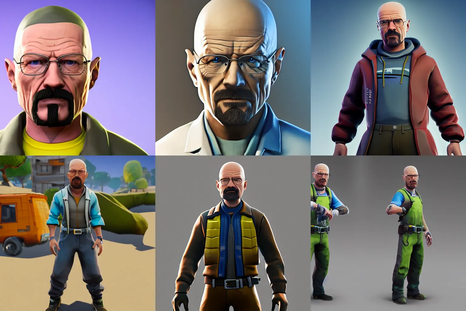Prompt: Walter White as a Fortnite character, unreal engine, high quality render
