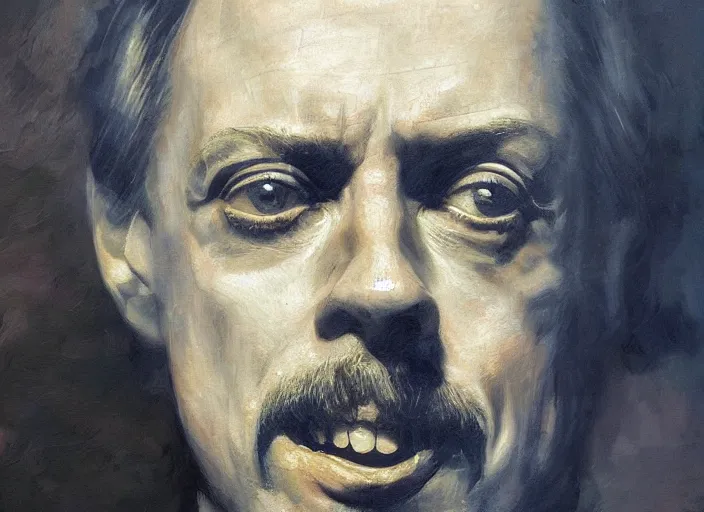 Prompt: a highly detailed beautiful portrait of the face of steve buscemi carved on the side of a mountain, by gregory manchess, james gurney, james jean