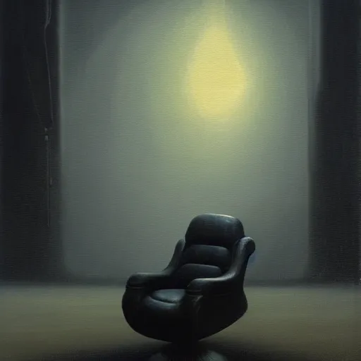 Image similar to gaming chair, painting by zdzisław beksinski, product photograph, 4 k, dark atmosphere